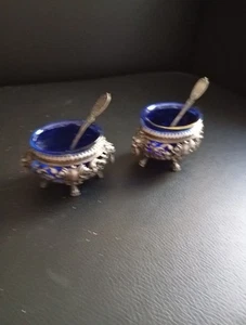 Paire De Salerons En Argent Et Leur Pelle Poinçon Minerve à Décor tête de lion - Imagen 1 de 15