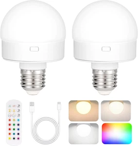 Rechargeable Battery Operated Light Bulb with Remote Control 2 Packs, 350LM Dimm - Picture 1 of 12