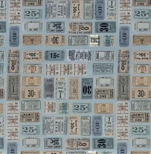 Free Spirit - Palette Blue By Tim Holtz - Tickets - Blue, Fabric by the Yard - Picture 1 of 8