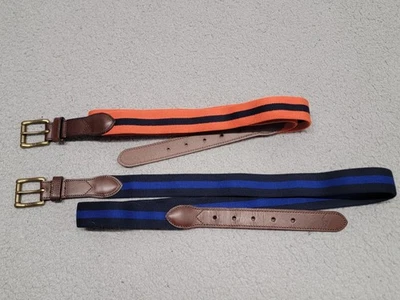 Lot of 2 Polo Ralph Lauren Belt Mens 44 Blue Orange Stripe Canvas Brass Buckle - Image 1 of 4