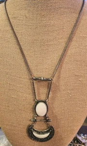Brushed Antiqued Silver Necklace with 1/2 Round Pendant  Goddess Christmas  - Picture 1 of 6