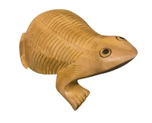 Handgeschnitzte Holz Frosch Figur Natürliche Oberfläche Unikat Handwerkskunst Wohndeko - Bild 1 von 8