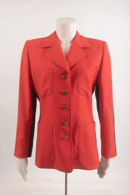 Chaqueta Blazer Escada Margaretha Ley Vintage Mujer Lana Negra Roja Talla 36 EE. UU. S Foto 1 de 4