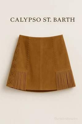 Minifalda de gamuza con flecos Calypso St. Barth Cerilea talla M Foto 1 de 4