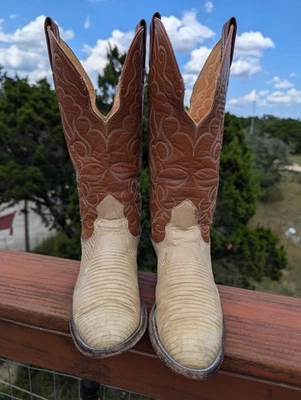   Vintage Nocona Two Tone Snake Leather Western Cowboy Boots Women's 5 CUSTOM - Image 1 of 4