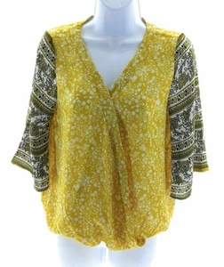 Storybuk Womens Golden Yellow Floral Top Cropped Elbow Length Sleeve - Picture 1 of 11