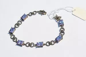 Nuevo Brazalete Plata Esterlina Corte Esmeralda Circonita Cúbica 925 7.25 pulgadas - Imagen 1 de 1