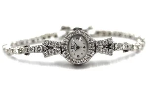 RARE VINTAGE HAMILTON 14K WHITE GOLD 62 DIAMONDS 2.50CTW LADIES DECO WRISTWATCH - Picture 1 of 13