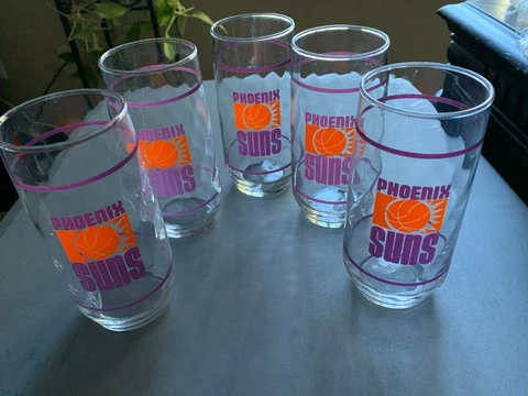 Vintage NBA Phoenix Suns 6" Drinking Glass  1968 - 1991 Logo - Set of 5 Cover