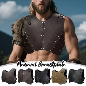 Mens Medieval Costume Chest Armour PU Leather Chest Shield Chest Guard Retro - Picture 1 of 17