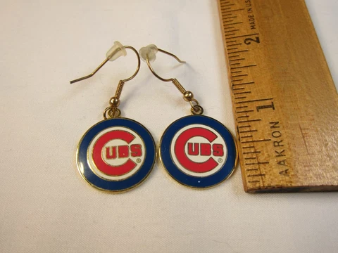 Vintage 1999 Chicago Cubs baseball team enamel dangle earrings MLB Cubs logo Cover