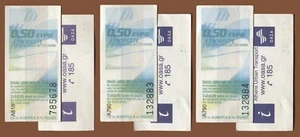 #60220 Atenas Grecia después de 2001. 3 billetes de autobús ΟΑΣΑ x 0,50 € azul sin usar - Imagen 1 de 3