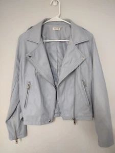 Westport Faux Leather Jacket Baby Blue Full Zip Pockets Snaps Buttons SZ Small - Picture 1 of 6