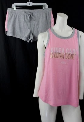 XOXO Pajama Set Kinda Care Kinda Don't Tank Top Short - Image 1 of 4