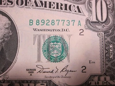 1981A $10 FRN #B89287737A - Image 1 of 4