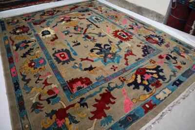 New Oushak Rug 8x10 Hand Knotted Transitional Living Room Area Rug Beige Color - Image 1 of 4