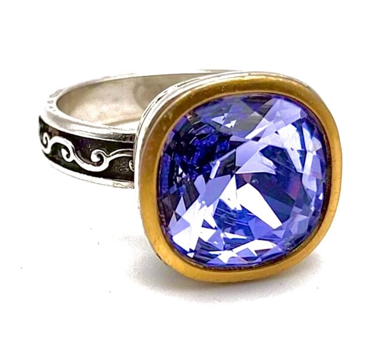 BRIGHTON VENUSIAN LAVENDER BLUE SWAROVSKI CRYS SLVR+GOLD SIZE 5.5-6 RING VG+✨VTG - Image 1 of 4