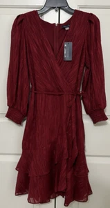 NWT Tommy Hilfiger size 4 red long sleeve v-neck fit & flare dress $159 - Picture 1 of 5