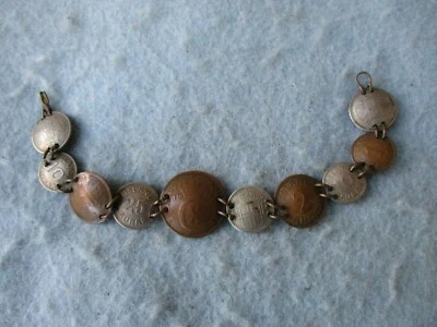 WWII US Army Trench Art Coin Bracelet Iceland 10 Aurar Coins 1940 to 1942 WW2 - Image 1 of 4