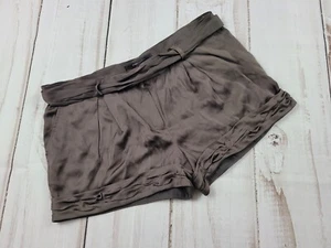 BCBGMAXAZRIA Women’s Shorts Dusty Olive Green Satin Tie Waist Mid Rise Size 8 - Picture 1 of 14