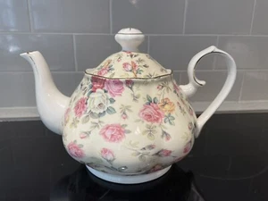 Gracie China Rose Pattern Chintz Flowers 5 Cup Gold Trim Teapot - Picture 1 of 12