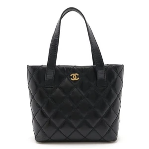 CHANEL Wild Stitch Coco Mark Tote Bag Handbag Leather Black Gold Hardware - Picture 1 of 8