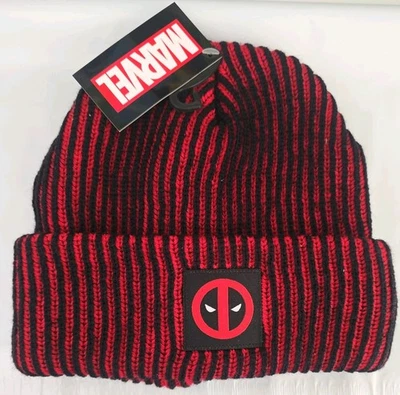 Gorro tejido a rayas rojo negro película Deadpool invierno sombrero para nieve Marvel Comics OSFM Foto 1 de 2
