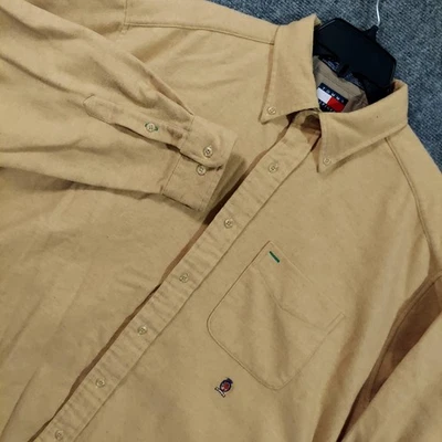 Camisa Tommy Hilfiger De Colección Para Hombre Grande Mezcla de Lana Tostada Logo Abotonado Años 90 Foto 1 de 4