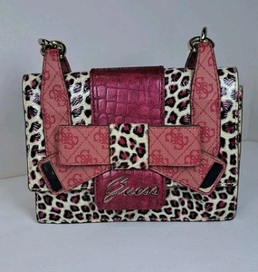 Guess Bricken Lulin Leopard Print Mini Purse Pink Bow Y2K Chain Handle - Picture 1 of 11