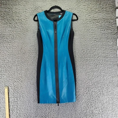 Vestido Elie Tahari para mujer talla 6 verde azulado sin mangas piel de cordero ceñido al cuerpo *NUEVO CON ETIQUETAS* Foto 1 de 4