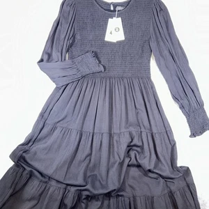 Womens Dress Tiered High Waisted Smocked Maxi Large Long Sleeve Black by Zesica - Picture 1 of 14