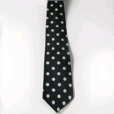 Corbata Bert Pulitzer Negra con Lunares Color Crema Larga Preppy 100% Seda Cuello Foto 1 de 4