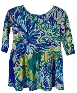 Lilly Pulitzer Girls Lynn Dress Brilliant Blue Wade and Sea Floral Beachy S 4-5 - Picture 1 of 13