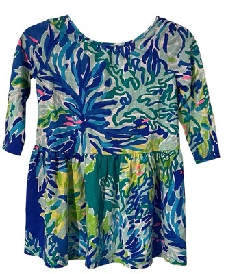 Lilly Pulitzer Girls Lynn Dress Brilliant Blue Wade and Sea Floral Beachy S 4-5 - Image 1 of 4