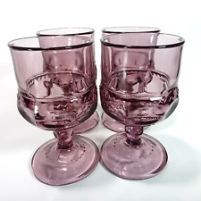 INDIANA COLONY GLASS KINGS CROWN 4 JUICE GLASS PURPLE AMETHYST THUMBPRINT 4 3/8"