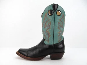 Justin Men's Western Cowboy Boots Black Teal Square Toe size 8.5 D - Picture 1 of 11