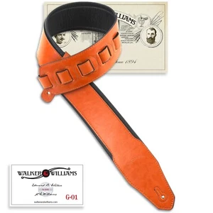 Walker & Williams G-01 Bright Chestnut Padded Guitar Strap Glove Leather Back   - Picture 1 of 8