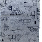 Robert Kaufman Nautique Chambray Cotton Fabric  1/2yd Nautical Ships Boats Blue
