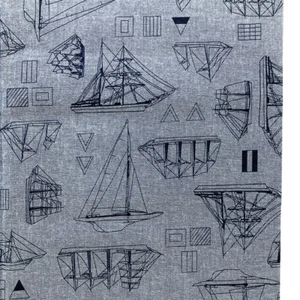 Robert Kaufman Nautique Chambray Cotton Fabric  1/2yd Nautical Ships Boats Blue - Picture 1 of 7