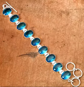 Pulsera de joyería étnica de plata esterlina 925 de topacio azul suizo hecha a mano - Imagen 1 de 11