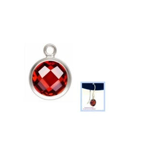 1pc 925 Sterling Silver 6mm Double Sided Garnet CZ Drop Charm #5728-4 - Picture 1 of 1