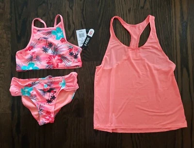 NUEVO CON ETIQUETAS KOHLS ZEROXPOSUR CONJUNTO DE TRAJE DE BAÑO SIN MANGAS BIKINI AQUA NARANJA NEGRO TROPICAL 12 Foto 1 de 4