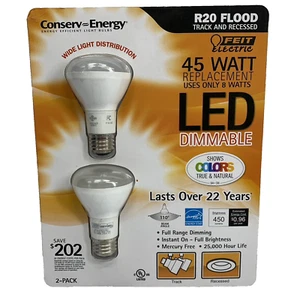 Feit LED Light Bulb 45 Watt R20 Flood Dimmable Soft White 2700K 450 Lumens 2 Pk - Picture 1 of 9
