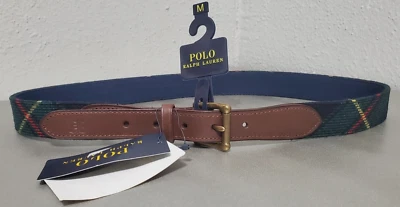 Ремень мужской Polo Ralph Lauren кожаная отделка шерстяная смесь тартан клетка вышивка - Изображение 1 из 4