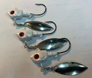 Three 1/2oz underspin jigs w/ 4/0 Mustad ultra point hook and #31/2 willow blade - Picture 1 of 1