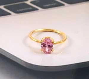 Pink Sapphire Oval Ring Gemstone Ring Gift For Her Anniversary & Wedding Ring - Picture 1 of 4