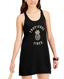 Miken BLACK Juniors' Graphic-Print Cotton Cover-up Dress, US X-Small - Picture 1 of 1