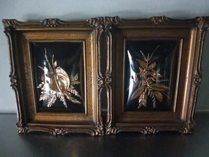 (2) Saburo Real Hawaiian Flower And Leaves Petrified Plated 24K Gold 10" x 8.25" - Picture 1 of 11