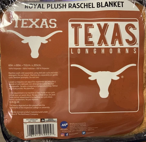 TEXAS LONGHORNS 60"X80" ROYAL PLUSH RASCHEL BLANKET NEW NORTHWEST 🤠 Cover