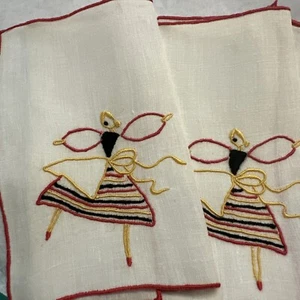 Set of 4-Vintage Marghab Madeira Dancer Linen Cocktail Napkins - Red B4 - Picture 1 of 16